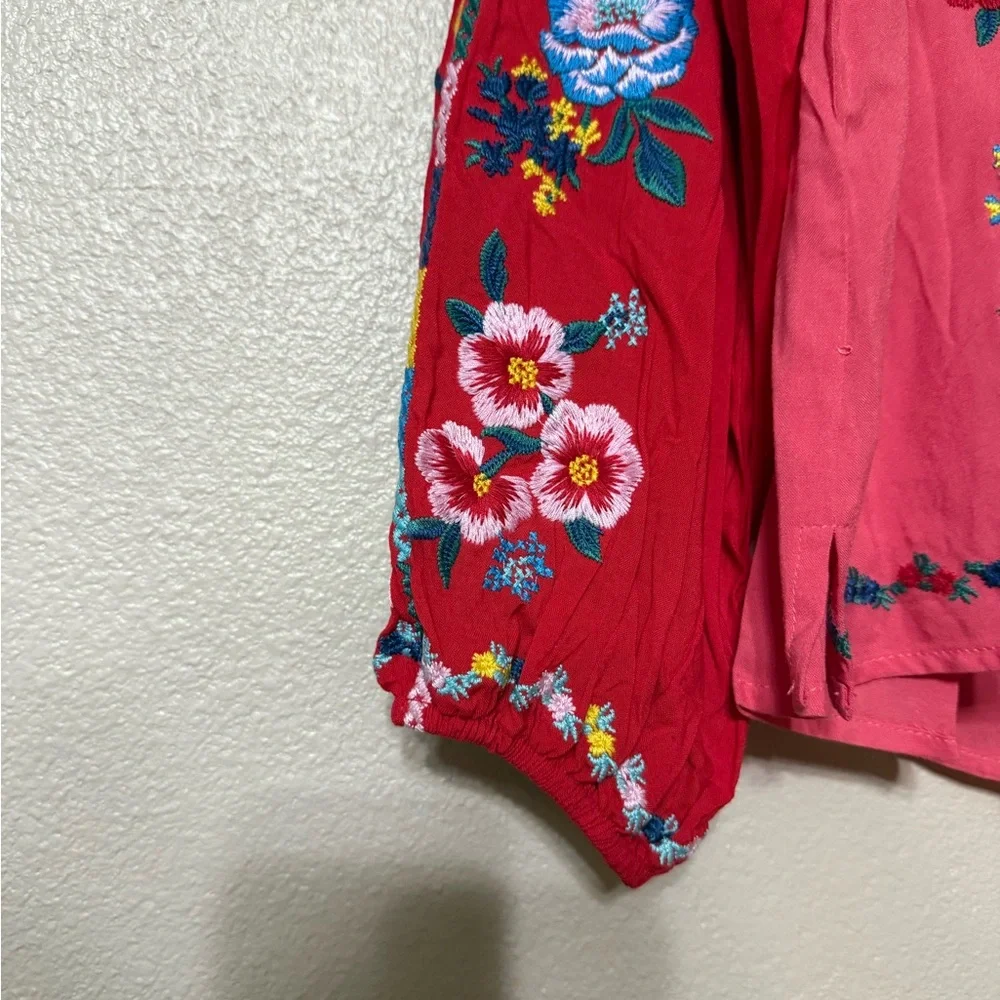 Savanna Jane Coral, Aqua, and Red Embroidered Blouse - Picture 3 of 3